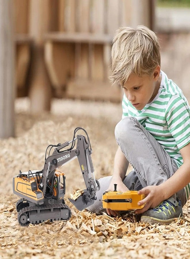 Junona Remote Control Excavator Toy for 6-12 yr Boys, Best Birthday Gifts for Kids 7 8 9 10 11 Year Old, RC Construction Toys with Metal Shovel, Lights, Sounds 2.4Ghz -Multicolor - Image 2